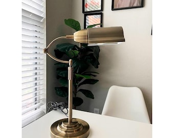 Vintage Brass Bankers Desk Lamp Adjustable Arm Reading Light Modern Office