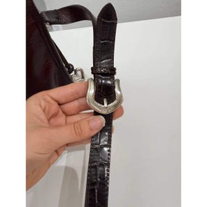 Brighton Vintage Mahogany Croc Embossed Leather Bag Western Buckle Brown image 13