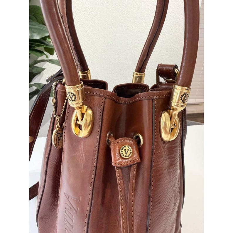 Valentina Di Pell Brown Leather Bucket Bag Made in Italy Vintage Purse image 4