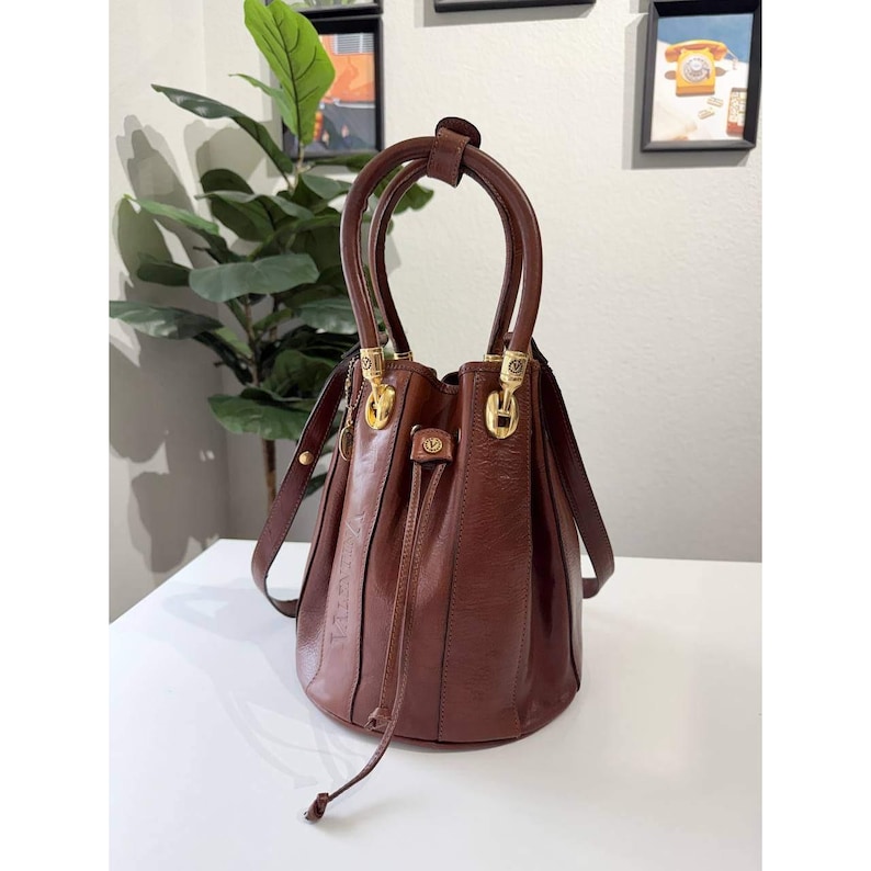 Valentina Di Pell Brown Leather Bucket Bag Made in Italy Vintage Purse image 1