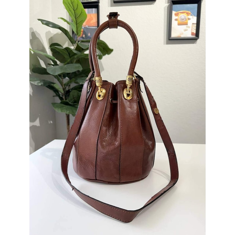 Valentina Di Pell Brown Leather Bucket Bag Made in Italy Vintage Purse image 2