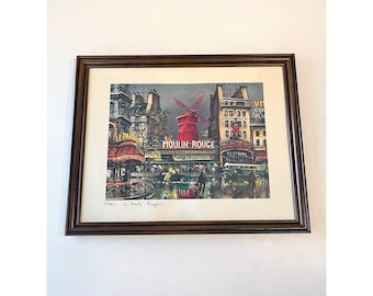Vintage Paris Moulin Rouge Framed Art Print Montmartre Street Scene Wall Decor