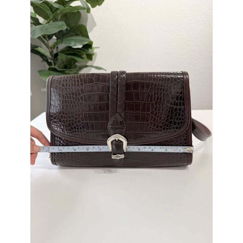 Brighton Vintage Mahogany Croc Embossed Leather Bag Western Buckle Brown image 14
