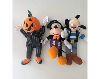 Disney Halloween Plush Lot Mickey Mouse Goofy Pumpkin Toy Factory 3pc Set