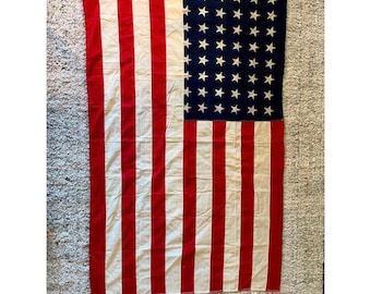 Vintage 48 Star American Flag 45x70 WWII Era Cotton U.S. USA Flag