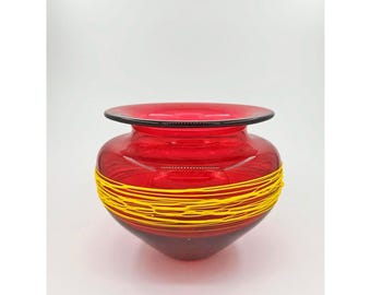 Young & Constantin North River Studio Art Glass Vase Red Yellow Signed 1990s