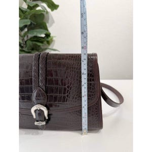 Brighton Vintage Mahogany Croc Embossed Leather Bag Western Buckle Brown image 15