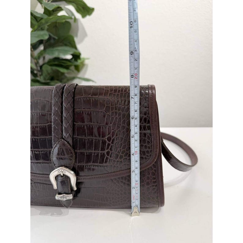 Brighton Vintage Mahogany Croc Embossed Leather Bag Western Buckle Brown image 15