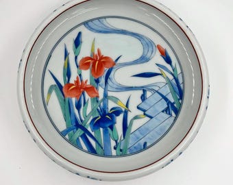 Vintage Japanese Iris Porcelain Plate | Kutani Style Hand Painted Decor