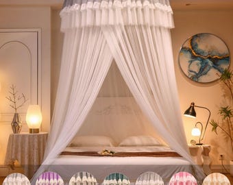 Luxury Layered Bed Canopy with Ruffles, Elegant Hanging Mosquito Net, Romantic Bedroom Curtain for Kids & Adults