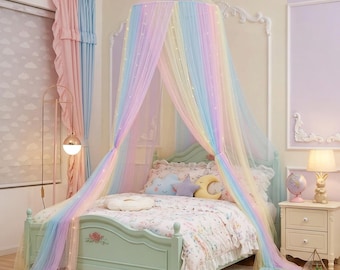 Pastel Rainbow Bed Canopy, Kids Mosquito Net, Baby Crib Dome Tent, Cozy Bedroom Decor