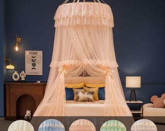 Princess Dome Bed Canopy, Lace Mosquito Net, Soft Polyester Round Hanging Curtain