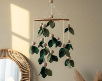Floral Leaf Baby Mobile, Green Nursery Decor, Boho Baby Shower Gift