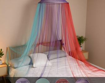 Rainbow Bed Canopy Mosquito Net, Multicolor Hanging Princess Bed Tent