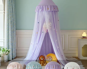 Princess Canopy Bed Tent - Soft & Colorful with Starry Decorations