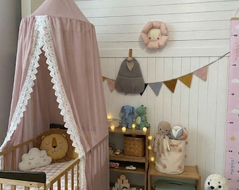 Stone Tulle Bed Canopy for Kids | Montessori House Bed Curtain |  Nursery Decor