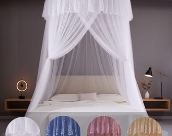 Lace Bed Canopy | Romantic Princess Mosquito Net, Round Dome Hanging Curtain
