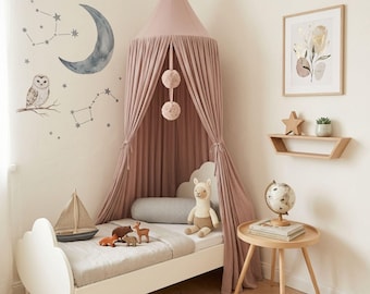 Kids Cotton Bed Canopy, Hanging Tent Nursery Reading Nook Decor