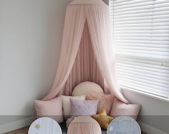 Dosel de cama de princesa con corona, mosquitera de tul suave para habitación infantil, rincón de decoración para guardería