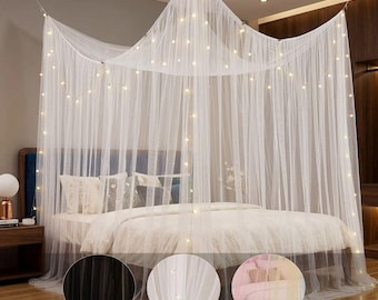 Four Corner Bed Canopy, Sheer Mosquito Net Drapes, Romantic Bedroom Decor
