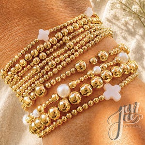 Gold Layering Bracelets - Gold Beaded Stretch Bracelet- Build your own stack - 18k Gold Bracelet- dainty gold bracelets - Gold Filled beaded