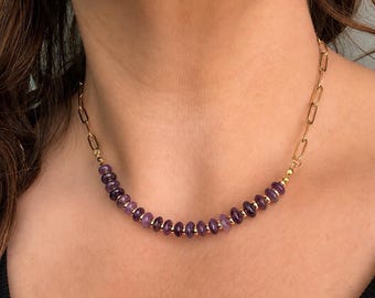 Amethyst Necklace Gold Chain | Purple Gemstone Necklace | Minimalist Gold Filled Jewelry | Handmade Beaded Necklace