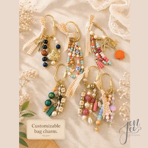Custom Bag Charm, Beaded Wooden Letter Purse Accessory with Tassel