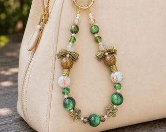 Green Beaded Phone Charm – Cute Bag Accessory, Spring Gift