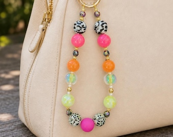 Neon Beaded Bag Charm, Phone Charm Strap, Colorful Purse Charm, Handmade Bag Accessory, Y2K Charm, Cute Backpack Charm, Gift for Her