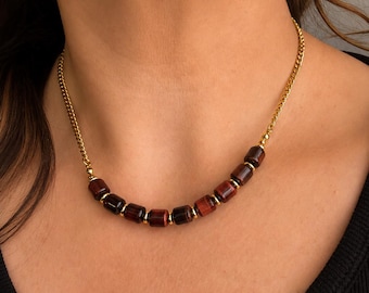 Red Tiger’s Eye Necklace | Handmade Gemstone Necklace | Genuine Red Tiger Eye | 16” with 2” Extender