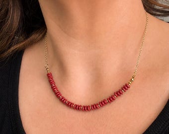 Handmade Cinnabar Necklace | Genuine Cinnabar Beads | 16” Necklace with 2” Extender | Red Statement Jewelry
