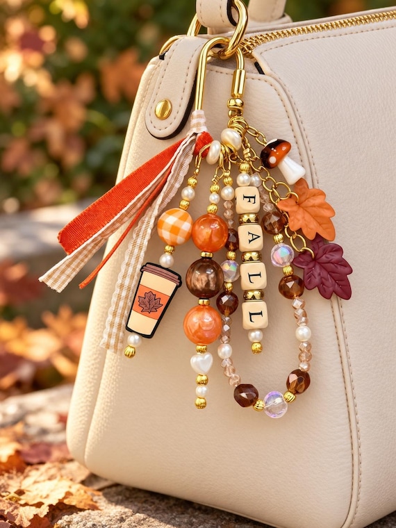 Fall Bag Charm - Autumn Bag Charm - Beaded Keychain