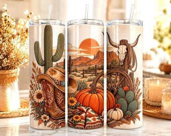 PNG de otoño, vaso de otoño estilo western, lote de 5 PNG de vaquera de 20 oz para sublimación
