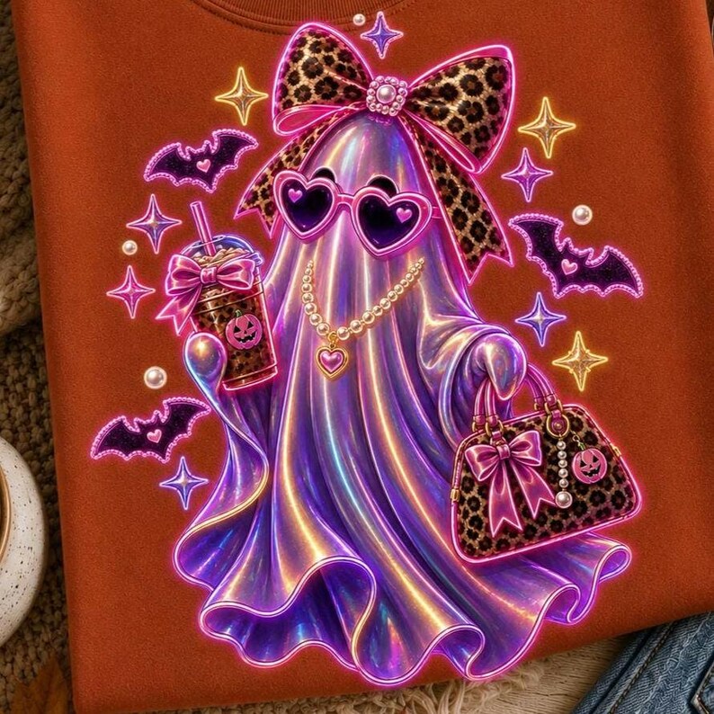 Coquette Ghost PNG Bundle, Preppy Kawaii Ghost Halloween Design, Spooky Cute Ghost Clipart, Girly Halloween PNG 5 Styles