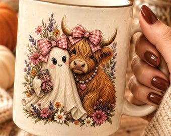 Vaca de las Tierras Altas Coqueta Fantasma PNG, Halloween femenino PNG