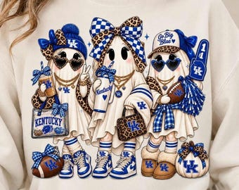 Three coquette ghost Kentucky png, ky football Coquette Ghost Halloween PNG,