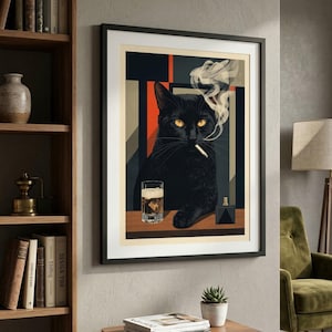 Bauhaus wall art | Smoking Black Cat Poster | Matte Vertical Poster | bar bauhaus