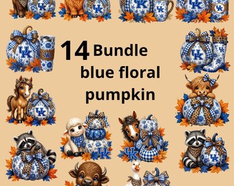 Paquete PNG de calabazas florales azules de los Kentucky Wildcats