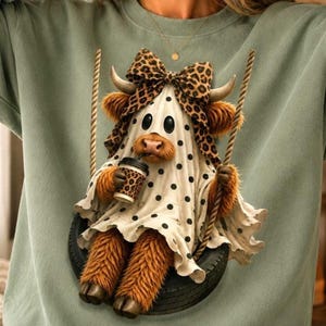 Halloween Highland Cow PNG, Leopard Bow Fall Doodle for Sublimation