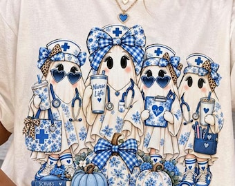 Enfermera Vida Fantasma Coqueta Azul Floral Halloween PNG