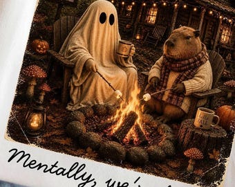 Fantasma de Summerween PNG, diseño de fogata de capibara para DTF