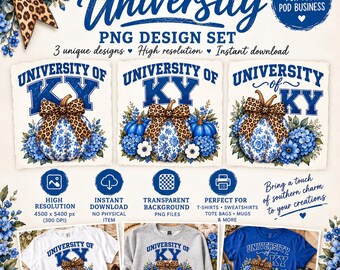 University of KY Blue Floral Pumpkin PNG Bundle – Fall Coquette Sublimation Design