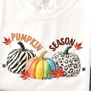 Pumpkin Season PNG, Rainbow Animal Print with Autumn Leaves