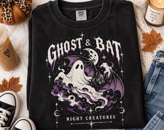 ghost and bat hoodie png , spooky ghost shirt, boo ghosts, ghost witch sweater, ghost cat crewneck, ghost coffee hoodie