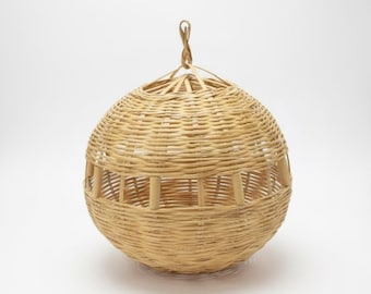 Lámpara colgante de mimbre natural tejida a mano: lámpara colgante rústica bohemia