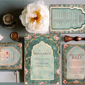 Sage Green Indian Wedding Welcome Book, 5 Page Editable Canva Guest Guide, Destination Itinerary Template