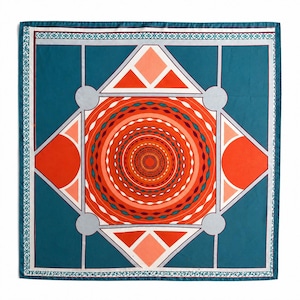 Geometric Scarf, Mandala Pattern Square Scarf, Teal Orange Fashion Scarf, Boho Chic Accessory, Gift for her