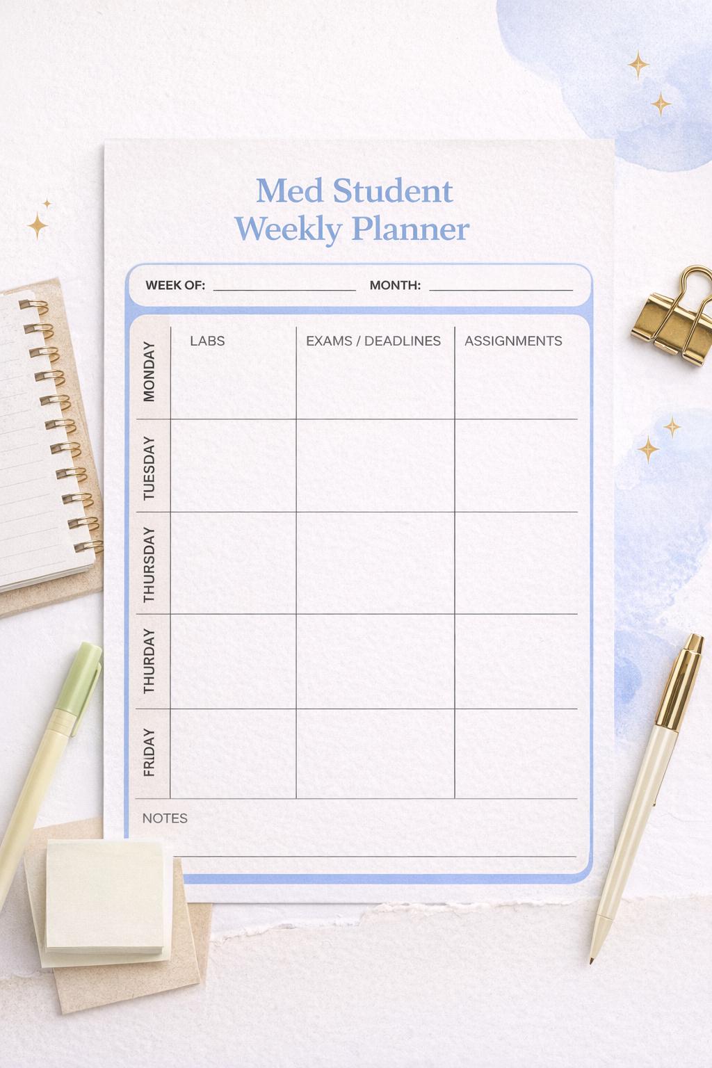 Med Student Planner PDF | Weekly Study Planner for Medical School | Lab ...