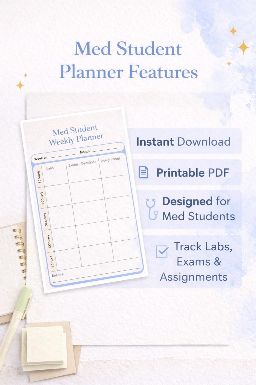 Med Student Planner PDF | Weekly Study Planner for Medical School | Lab ...