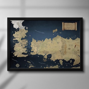 Framed Canvas Game of Thrones Inspired Map Westeros Style Fantasy World Map Medieval Map Wall Art Gift for Him Gift for Her